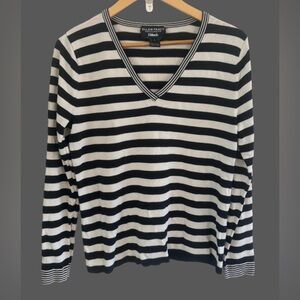Ellen Tracy for Dillards blk & crm slk blnd v nk l/s swtr WM L preppy old money